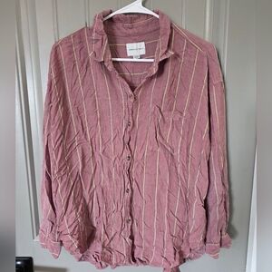 American Eagle Womans XL Pink Striped Long Sleeve Button Up Shirt